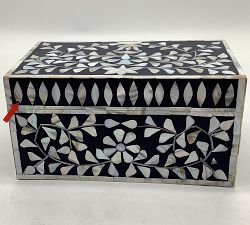 Open Box: Inlay Jewelry Box, Medium (10"W) - Dark Blue