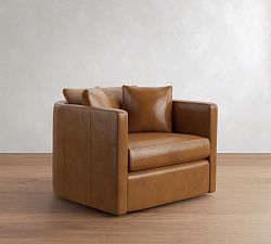 Open Box: Ayden Barrel Arm Leather Grand Swivel Chair (40") - Vintage Caramel