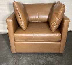 Open Box: Ayden Barrel Arm Leather Grand Swivel Chair (40") - Vintage Caramel