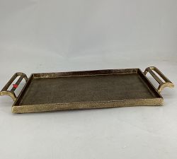Open Box: Antiqued Metal Decorative Tray, Small Rectangle (22"W x 11"D) - Gold