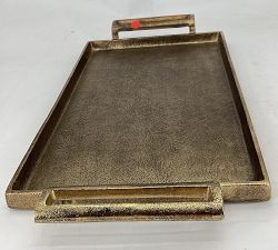 Open Box: Antiqued Metal Decorative Tray, Small Rectangle (22"W x 11"D) - Gold