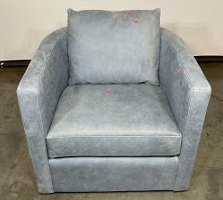 Open Box: Ayden Barrel Arm Leather Swivel Chair (32") - Keystone Azure