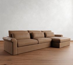 Westwood Roll Arm Deep Seat Leather Chaise Sectional (130"&ndash;148")