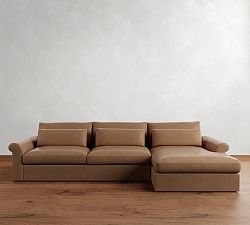 Westwood Roll Arm Deep Seat Leather Chaise Sectional (130"&ndash;148")