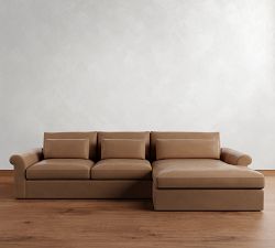 Westwood Roll Arm Deep Seat Leather Chaise Sectional (130"&ndash;148")