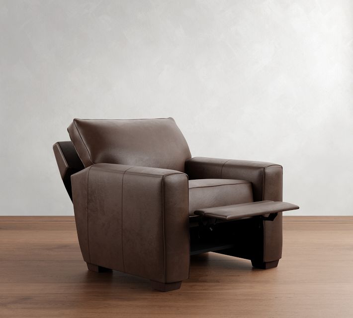 Pottery Barn ポッタリーバーン　　レザー　本革　ソファークッション Pearce Square Arm Leather Recliner | Pottery Barn