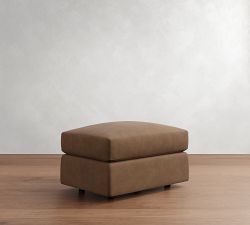 Carmel Slim Arm Leather Ottoman (35")