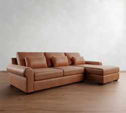 Big Sur Roll Arm Deep Seat Leather Chaise Sectional (115"&ndash;157")
