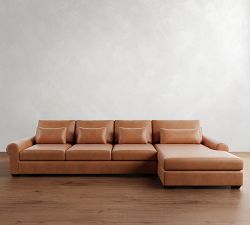 Big Sur Roll Arm Deep Seat Leather Chaise Sectional (115"&ndash;157")