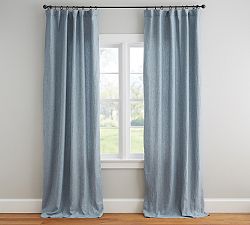 Custom Belgian Flax Linen Blackout Curtain - Blue Chambray
