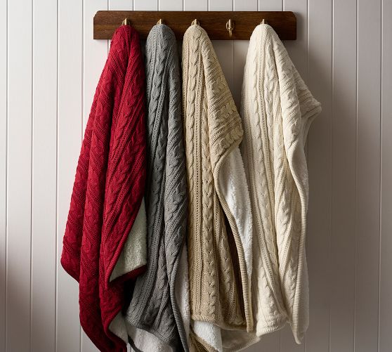 Cozy Cable Knit Sherpa Back Throw