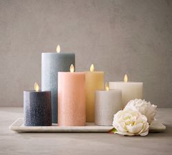 Premium Flickering Flameless Wax Pillar Candle - Salt Washed