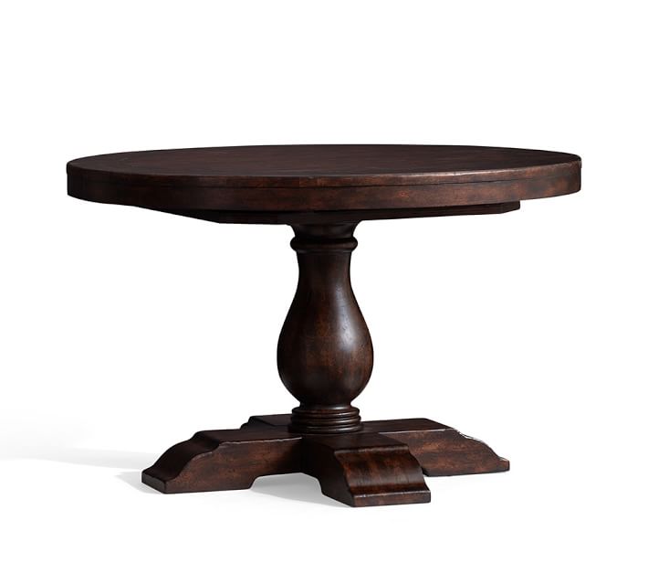 Lorraine Round Pedestal Extending Dining Table Rustic Brown Pottery