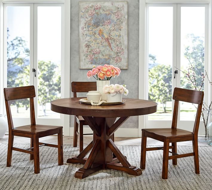 Benchwright Round Pedestal Extending Dining Table ...