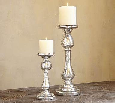 Kingsley Etched Mercury Glass Pillar Holders | Candle ...