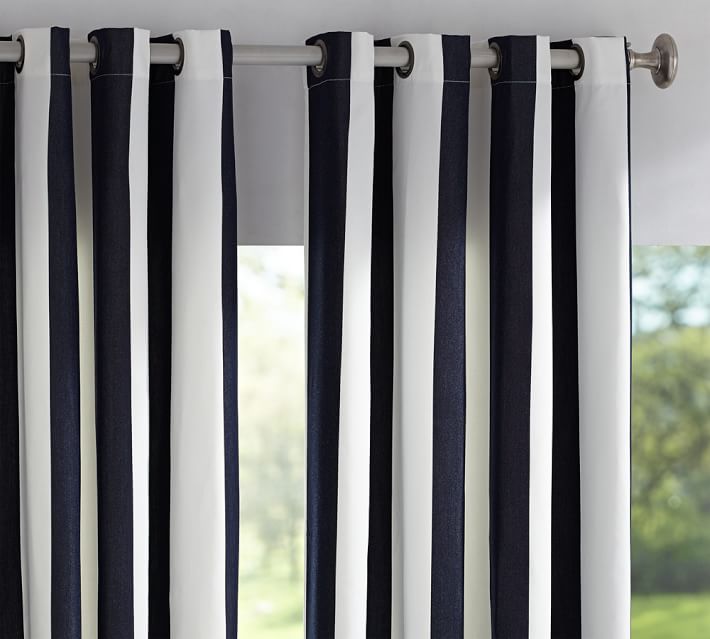 navy blue and white striped shower curtain