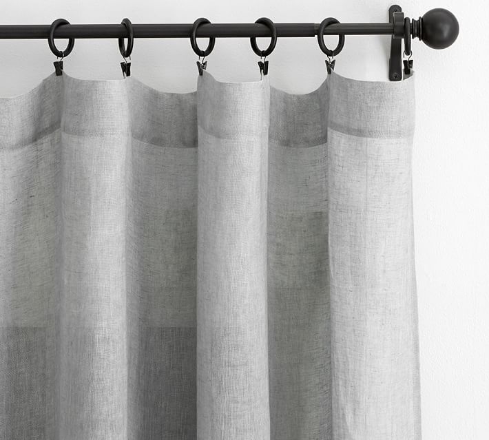 Belgian Flax Linen Rod Pocket Sheer Curtain - Gray