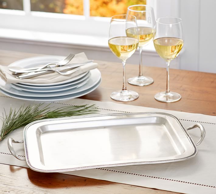 Antique Silver 18.5" X 11.75" Handled Tray Pottery Barn