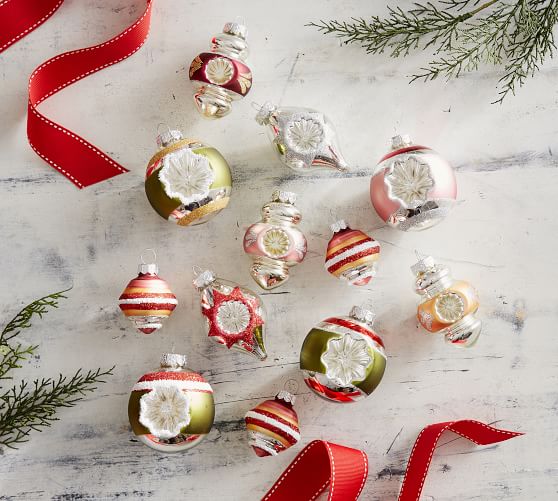 Mixed Vintage Mercury Glass Ornaments Set Of 12 Pottery Barn