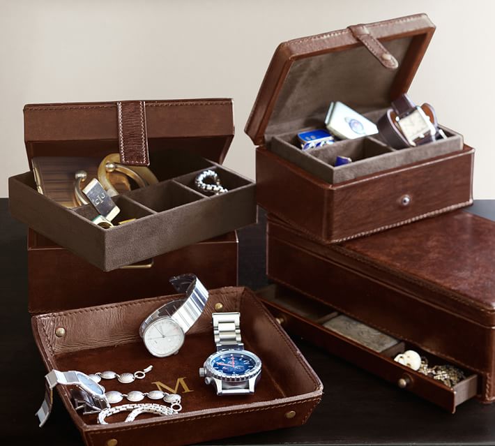 Saddle Leather Square Jewelry Box Pottery Barn