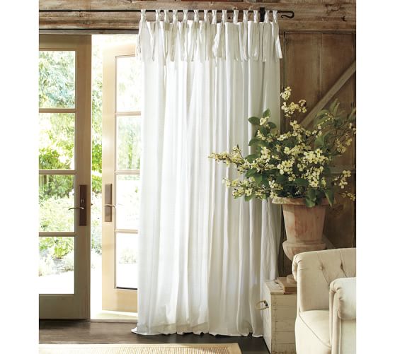 Textured Cotton Tie Top Curtain Pottery Barn Textured Cotton Tie Top Curtain