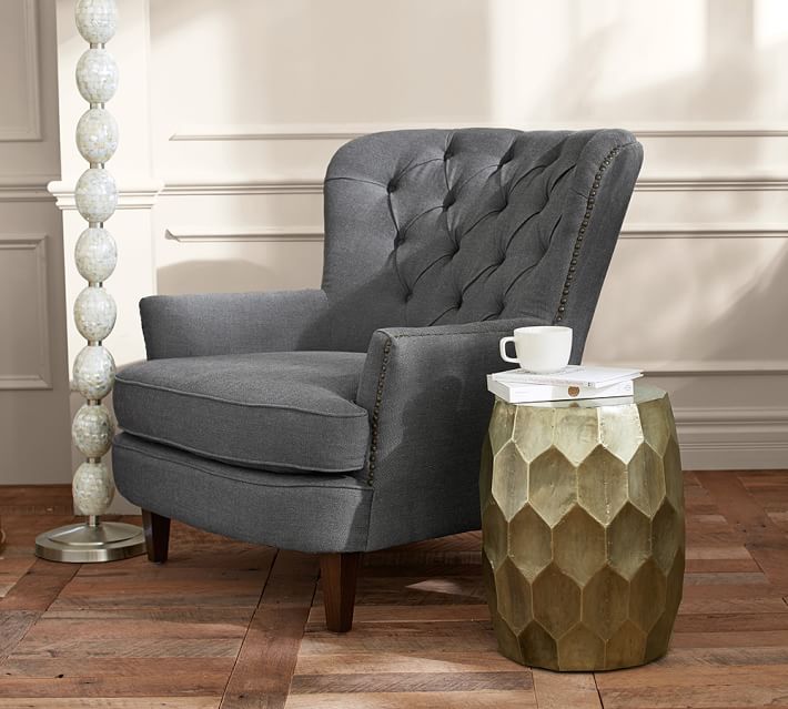 Cardiff Tufted Upholstered Armchair with Nailheads Pottery Barn