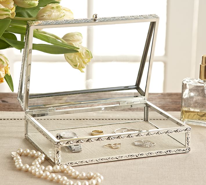glass jewelry box brass