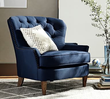 Cardiff Tufted Upholstered Armchair with Nailheads | Pottery Barn