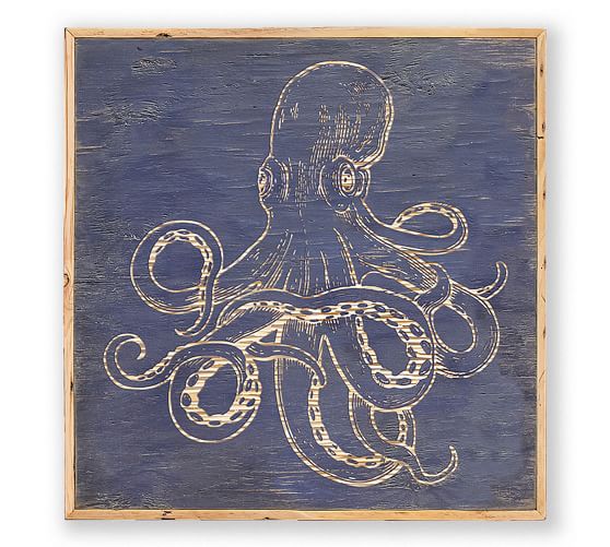 Octopus Carved Wood Wall Art Coastal Wall Art Pottery Barn