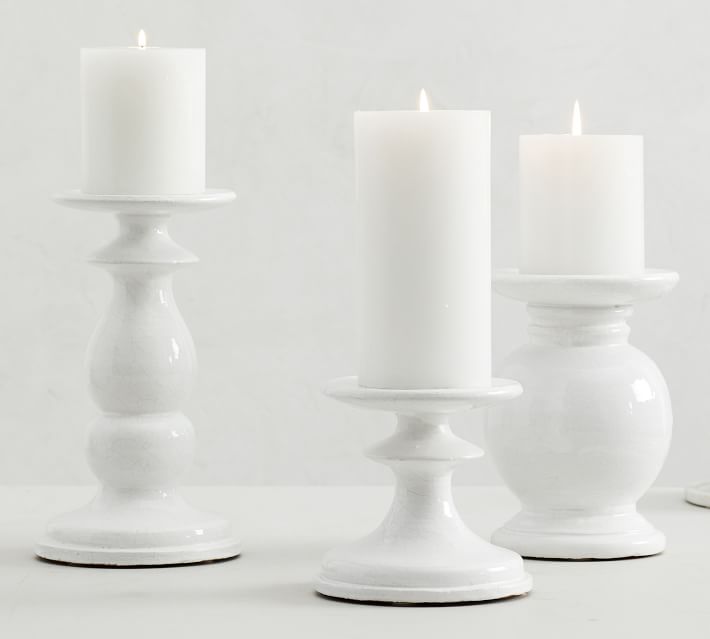 white candlestick holders