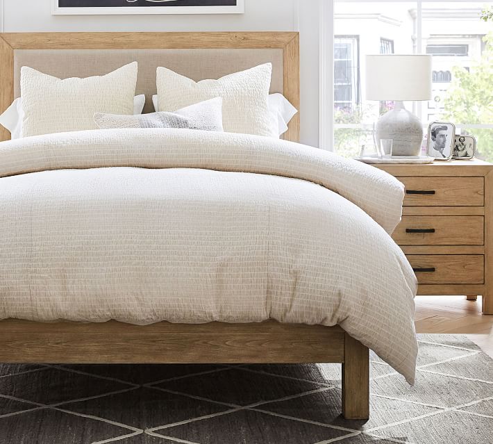 Beck Ruched Cotton Duvet Cover & Shams Flax Pottery Barn