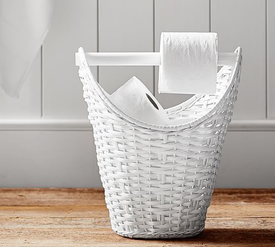 white wicker toilet roll holder