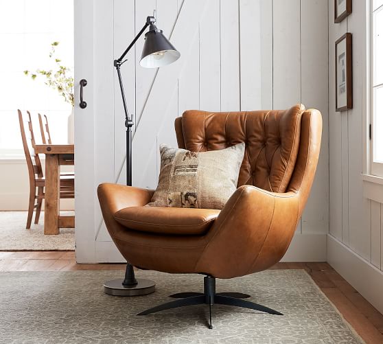 Wells Tufted Leather Swivel Armchair Pottery Barn