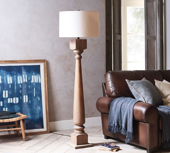 turned wood floor lamp