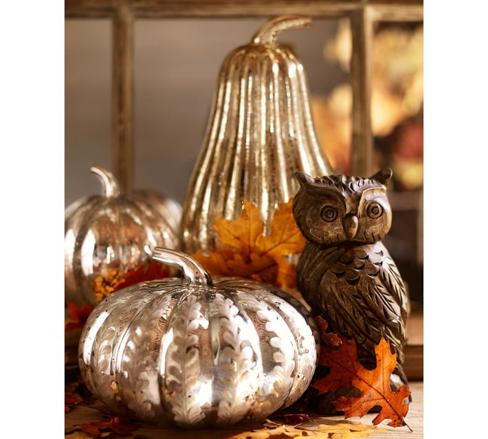 Etched Antique Mercury Glass Pumpkin | Pottery Barn