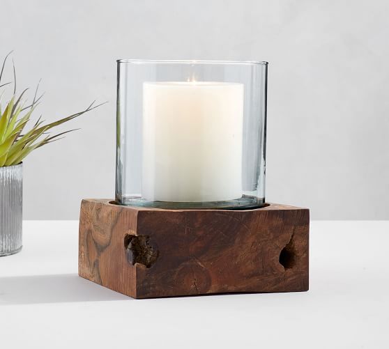 wood and glass hurricane candle holders