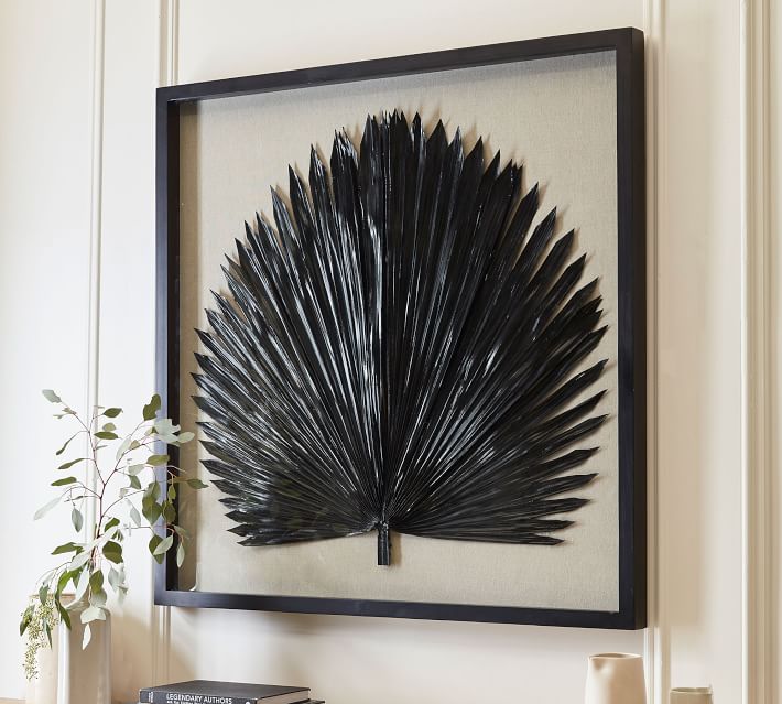 Palm Leaf Shadow Box Art - Black