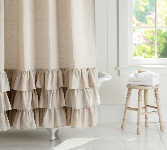 Linen Ruffle Shower Curtain | Pottery Barn