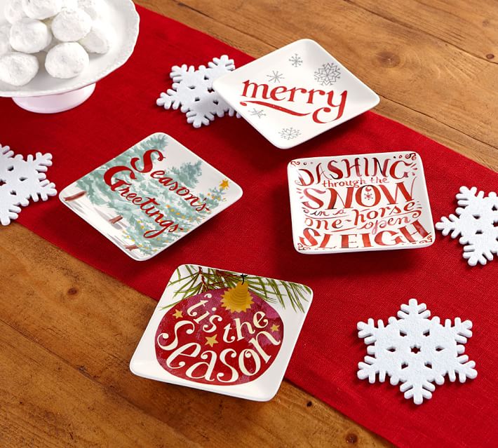 Holiday Cheer Appetizer Plates, Mixed Set of 4 Pottery Barn