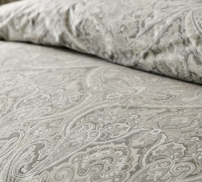 Taupe Mackenna Paisley Percale Patterned Duvet Cover & Sham | Pottery Barn