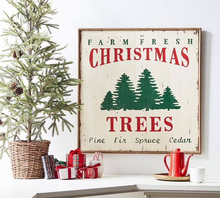 10/" x 10/" Farm Fresh Christmas Trees Sign Wreath Decor Vintage Kitchen Sign