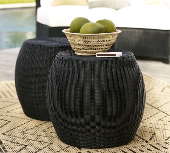 Palmetto All Weather Wicker Outdoor Side Table Black Pottery Barn