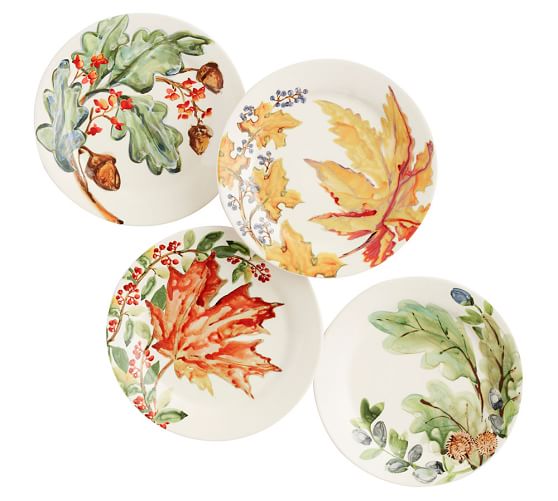 Watercolor Autumn Leaves Salad Plates Set Of 4 Assorted Pottery Barn