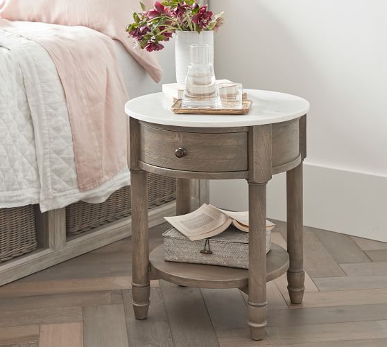 round bedside table with storage