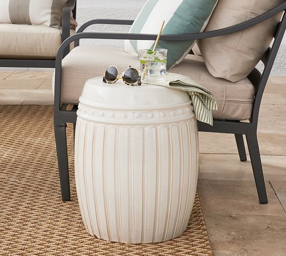 Reeded Ceramic Outdoor Side Table Pottery Barn