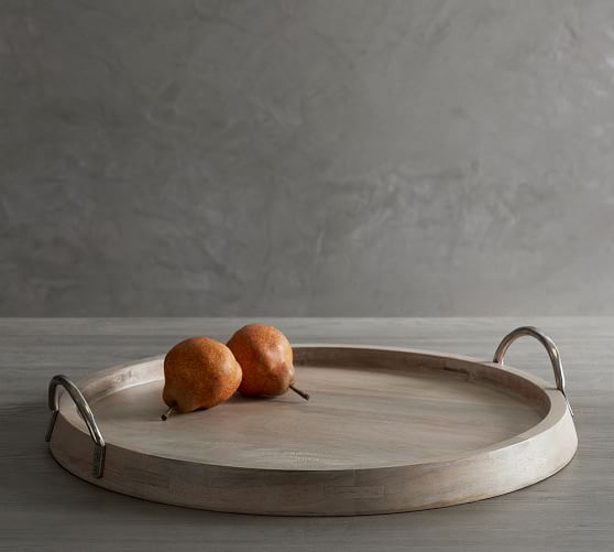 round wood and metal tray