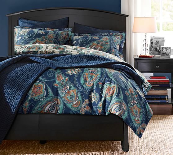 Leah Paisley Reversible Patterned Duvet Cover Sham Pottery Barn - Dark Blue Paisley Bedding Leah Paisley Reversible Patterned Duvet Cover Sham Pottery Barn - Dark Blue Paisley Bedding