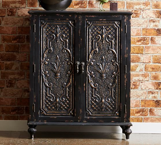 Hoell 34 X 41 Carved Wood Storage Cabinet Pottery Barn