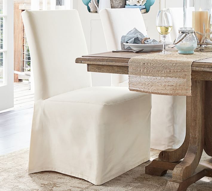 linen slipcovered dining chairs