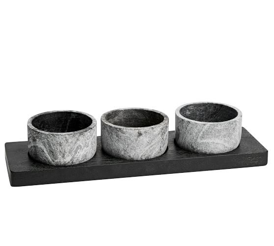 Acacia Wood Marble Condiment Server Pottery Barn